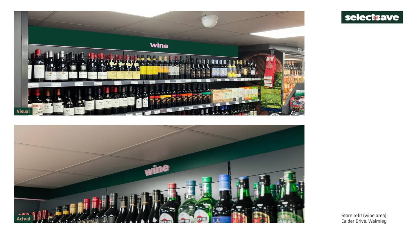 Wine aisle, visual against the finished refit