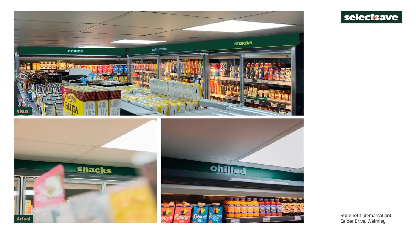 Aisle demarcation, visual against the finished refit