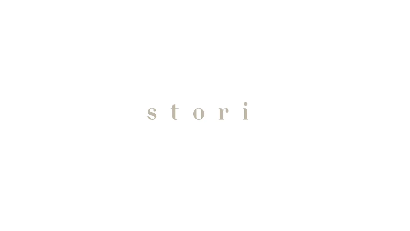 The stori logotype, bronze on white