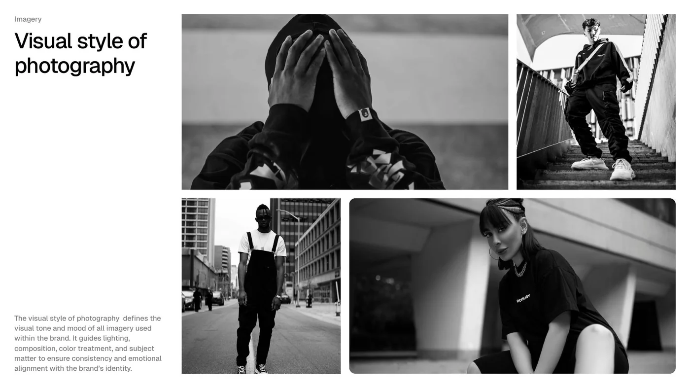 Black and white photography direction for All Haar showing urban streetwear styling