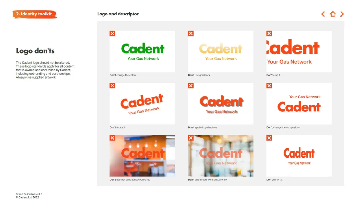 Incorrect uses of the Cadent logo