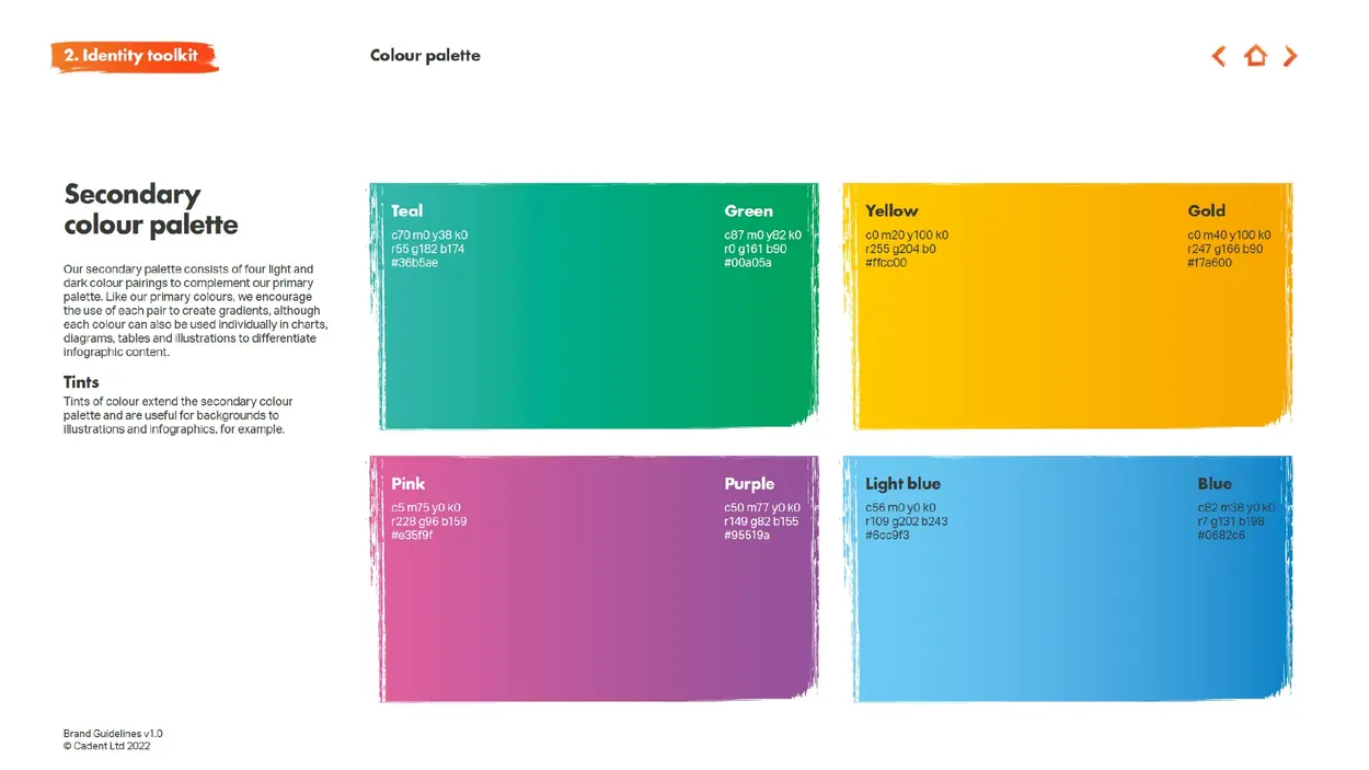 Cadent secondary colour palette