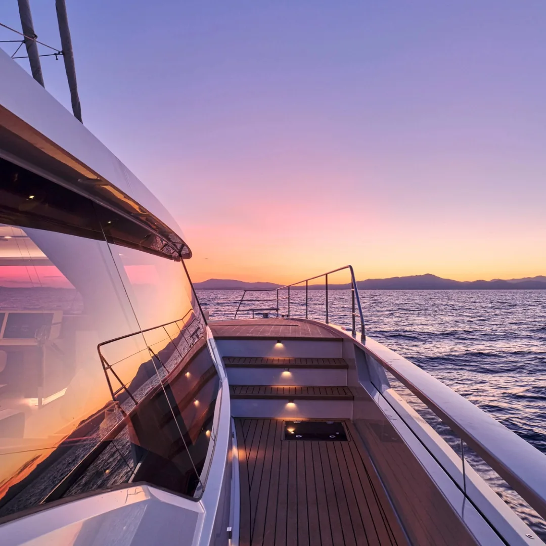 Yacht side deck at sunset