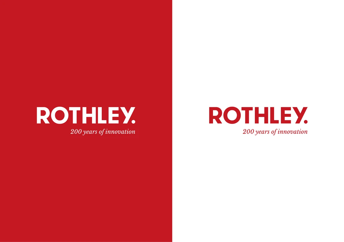 The Rothley marque on red and on white